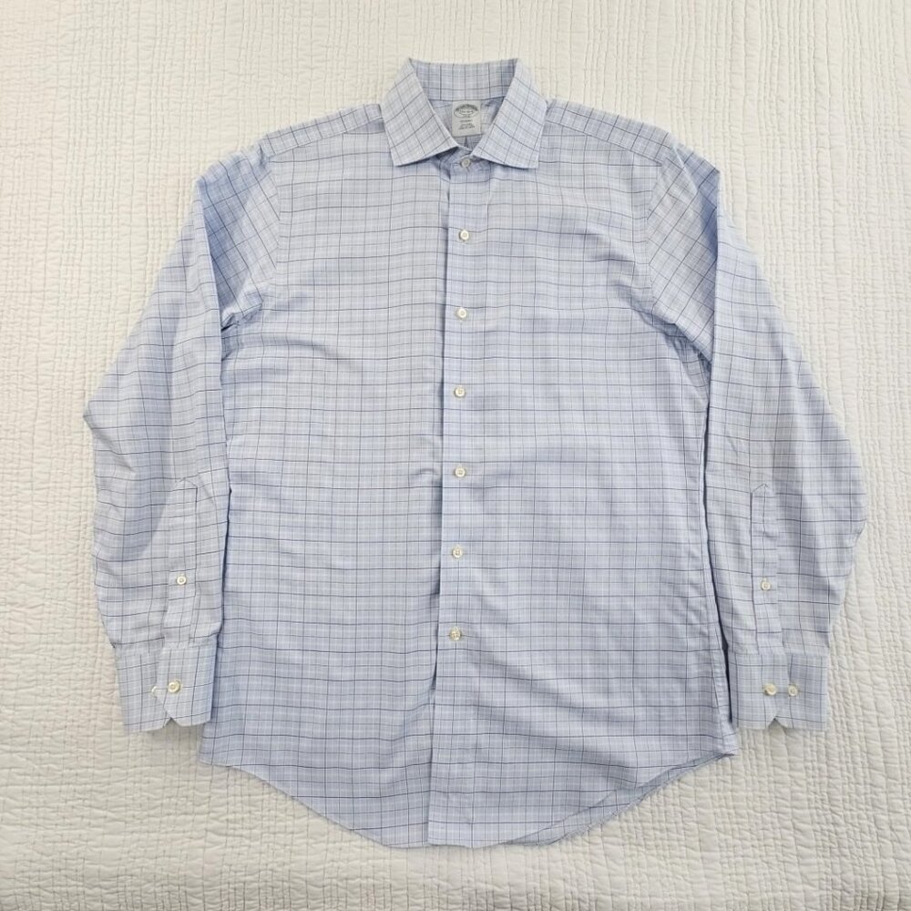 Brooks Brothers Regent‎ Shirt Size 15 1/2 - 4/5 Blue Windowpane Button-Down EUC
